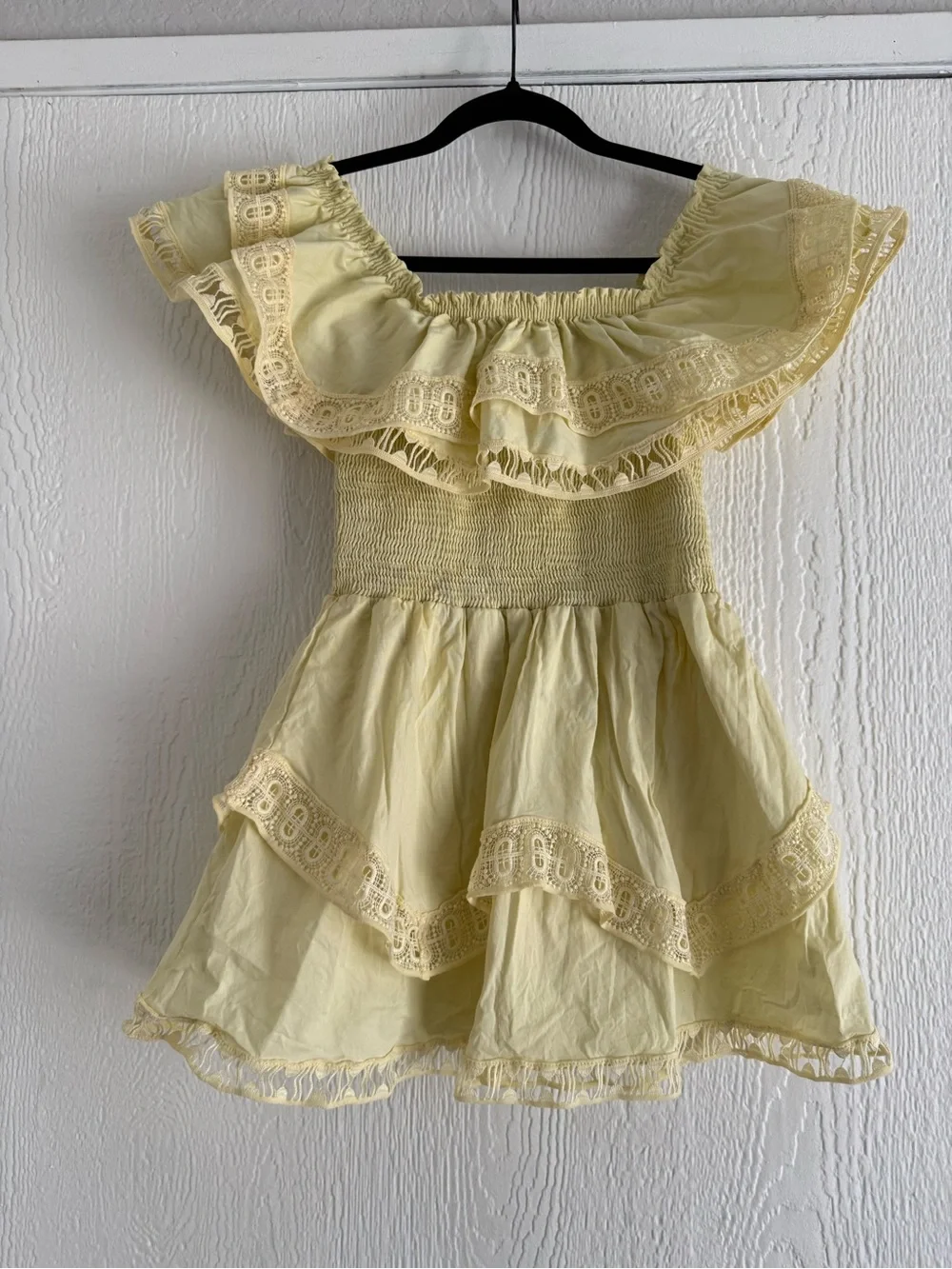 Soft Yellow Off-Shoulder Ruffle Mini Dress - Picture 11 of 12